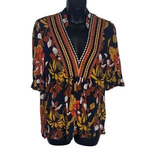 Blank London Anthropologie women’s large petite Stephanie embroidered top